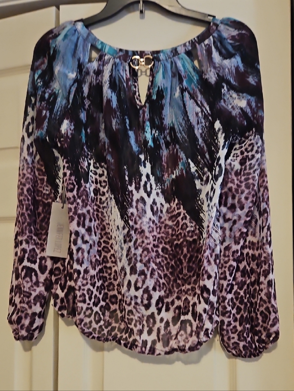 Jennifer Lopez Purple & Blue Leopard Print Long Sleeve Blouse